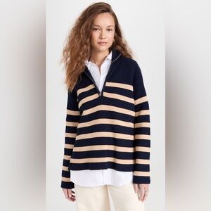 ENGLISH FACTORY Striped Half Zip Sweater Knit Navy Size Small